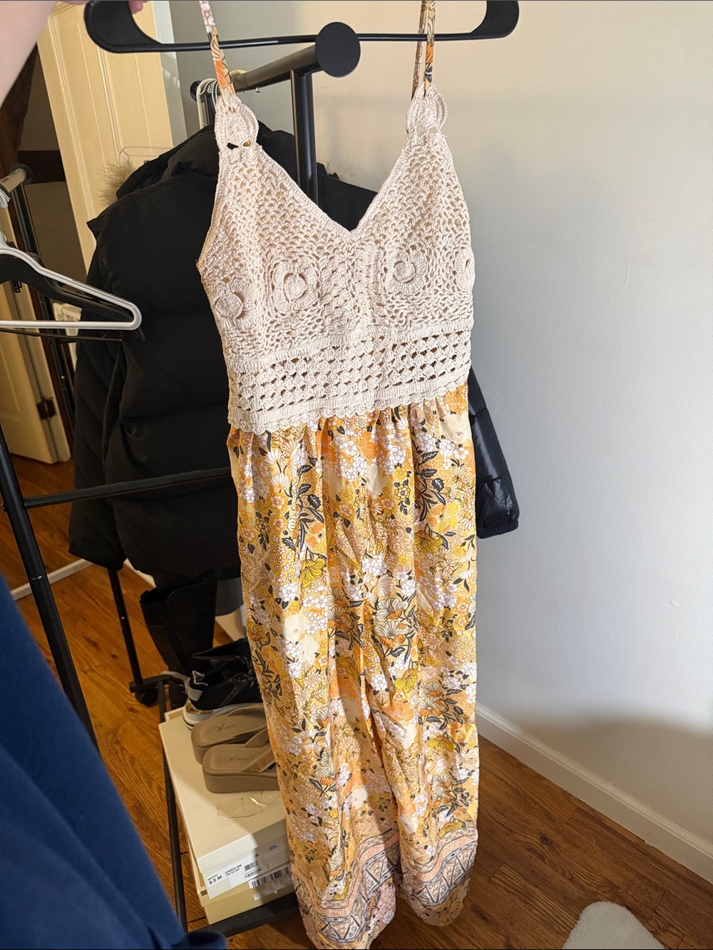 BOG collective Crochet Bodice Floral jumpsuit  in Cream and Yellow